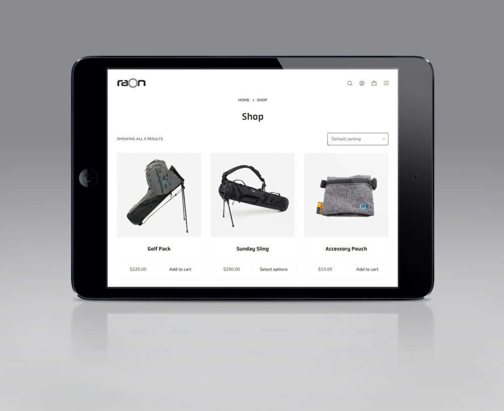 Tablet showing the shop page of Raon Golf