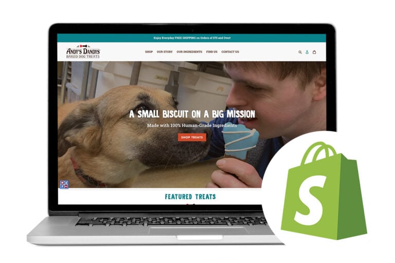 Laptop opened to Andy's Dandy's website